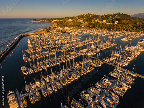 aerial of boats in Santa Barbara Harbor, Santa Barbara, California