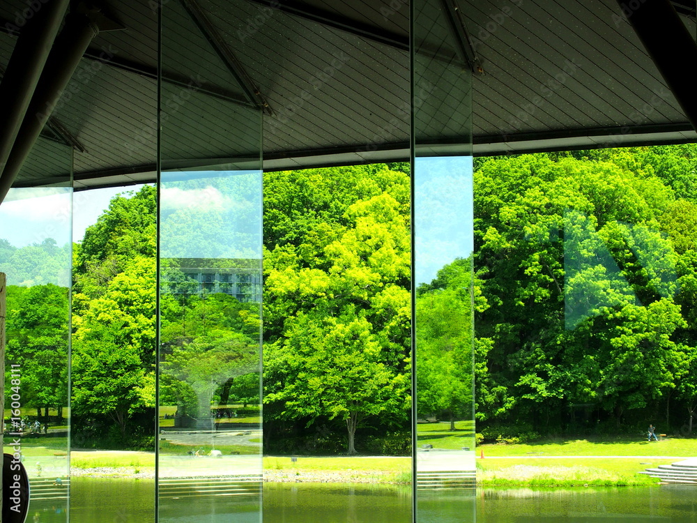 パークセンター枯見る新緑の公園風景 パークセンター枯見る新緑の公園風景