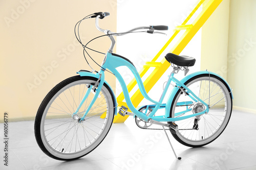 Modern two-wheeled bicycle indoors