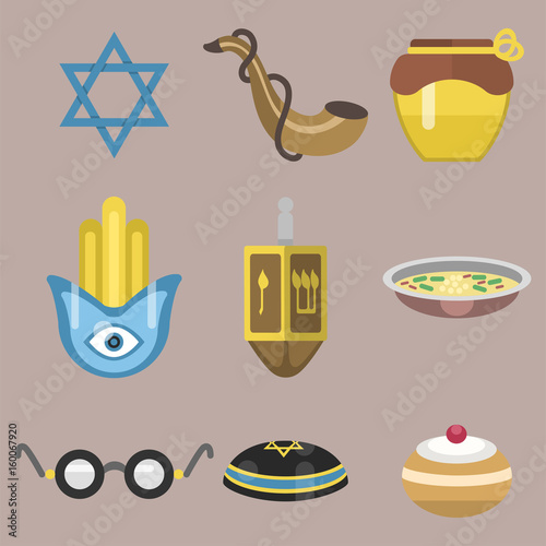 Judaism church traditional symbols isolated hanukkah religious synagogue passover hebrew jew vector illustration.