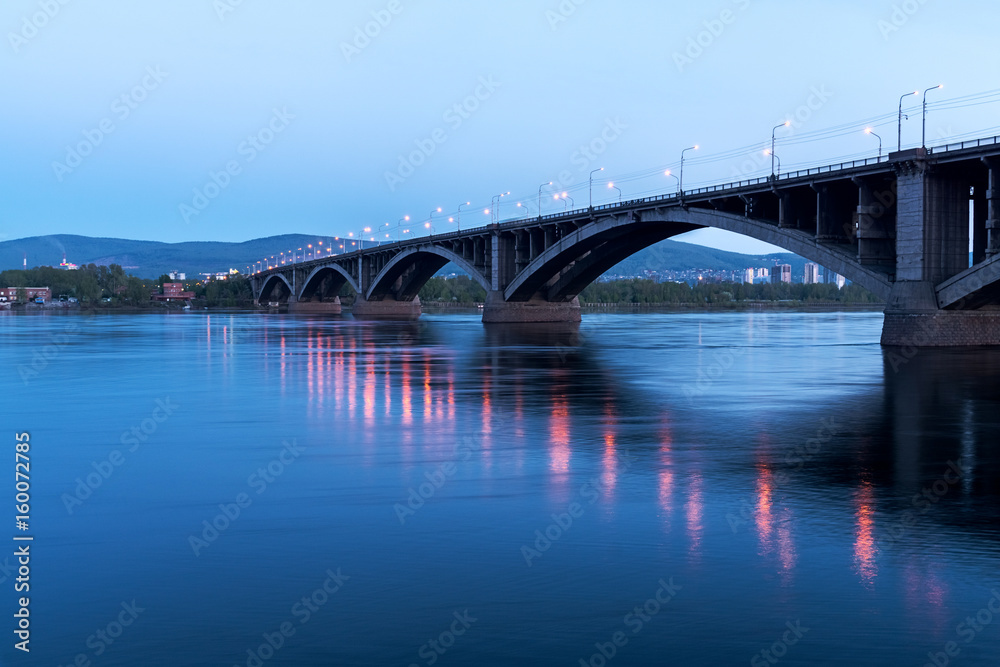 View of the Communal bridge across the Yenisei River in Krasnoyarsk