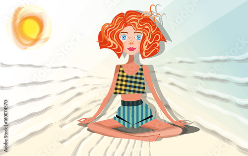 vector illustration with a young woman practicing yoga
