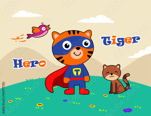 Fototapeta Naklejka Na Ścianę i Meble -  tiger meet his friends. vector cartoon illustration