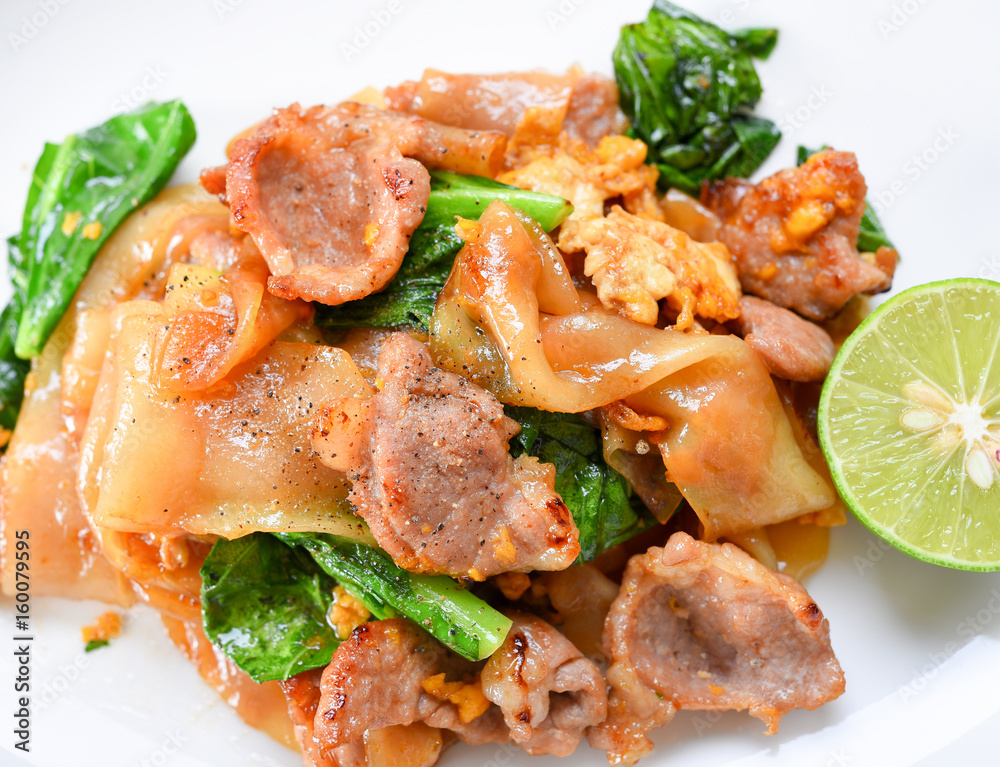 Thai dish - fried noodle with meat Thai dish - fried noodle with meat