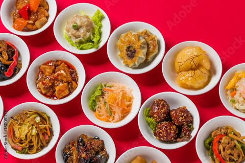 中華料理　一斉集合　Delicious Chinese food group photo