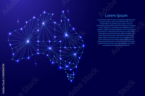 Australia map of polygonal mosaic lines, rays and space stars of vector illustration.