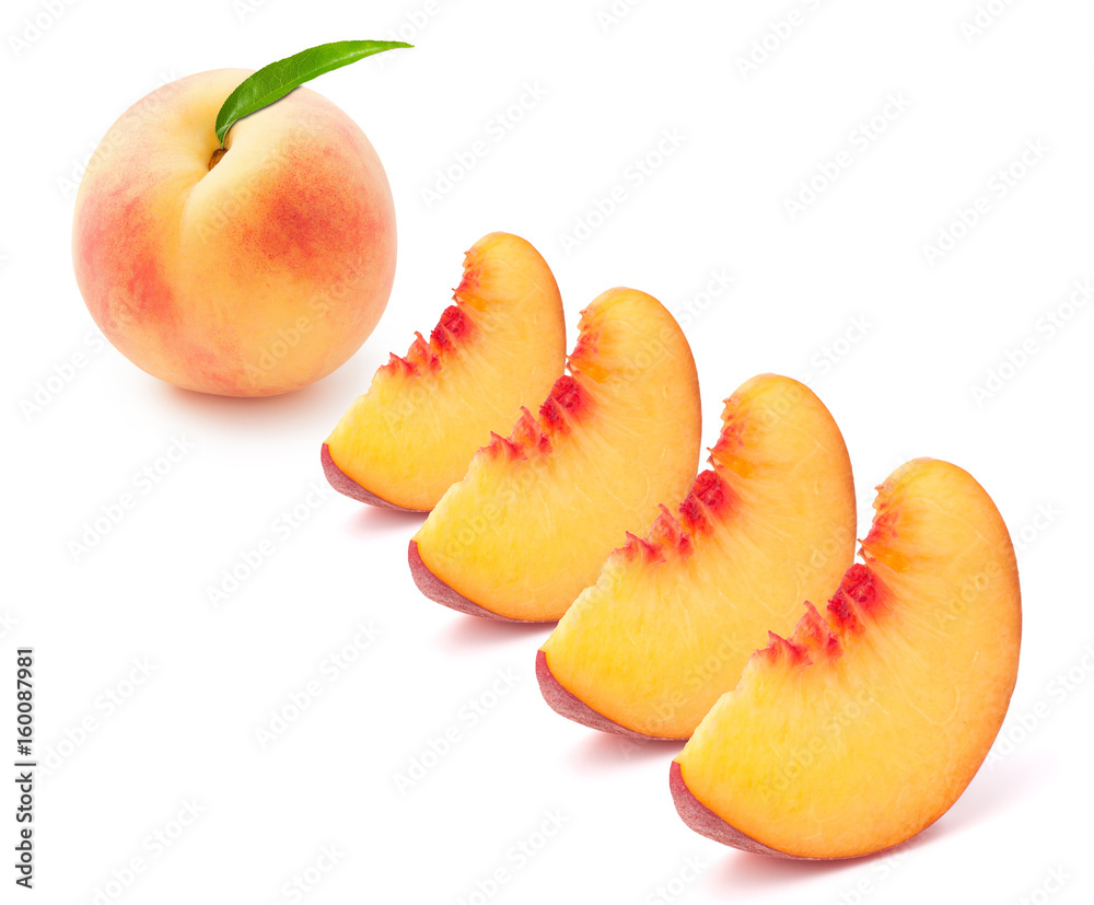 peach with four slice isolated on white background peach with four slice isolated on white background