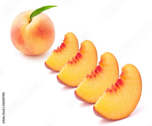 peach with four slice isolated on white background