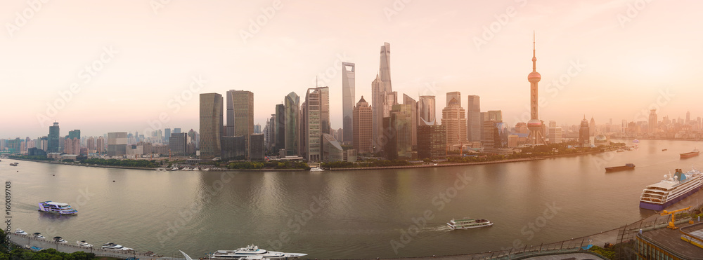 Fototapeta premium Aerial photography at Shanghai Skyline of panorama