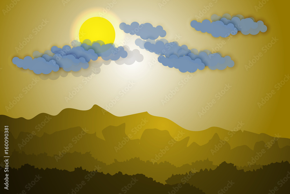 vector landscape of sunset time mountain