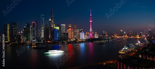 Aerial photography at Shanghai Skyline of panorama of night scene