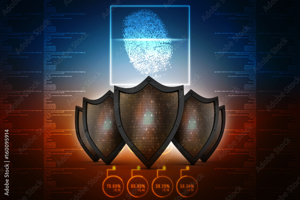 Fototapeta premium 3d illustration Security concept - shield on digital code background