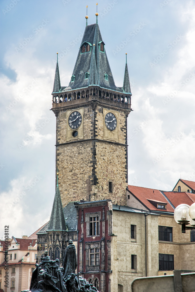 Old town hall with Jan Hus memorial in Prague, Czech republic