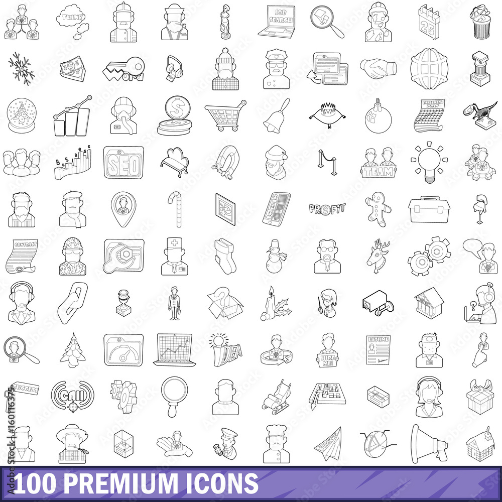 100 premium icons set, outline style 100 premium icons set, outline style