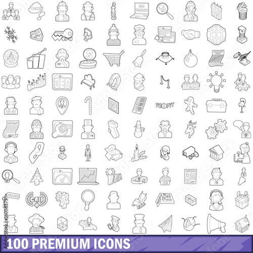 100 premium icons set, outline style