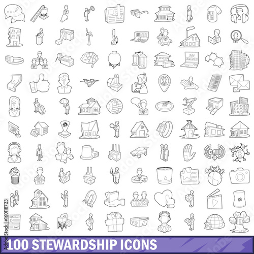 100 stewardship icons set  outline style