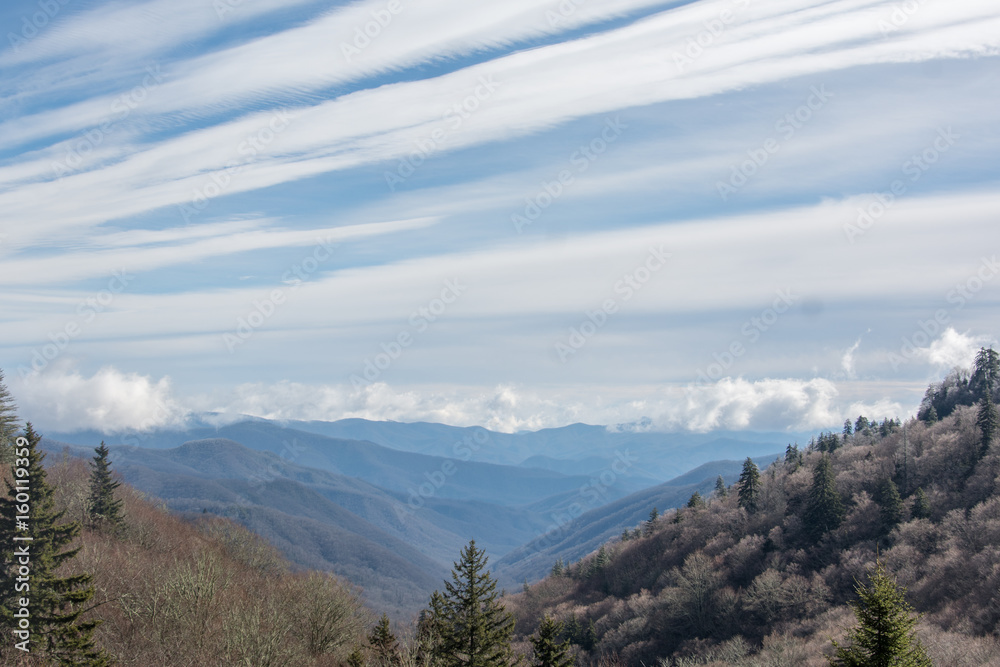 Clouds Form Strips Across the Sky in the Great Smoky Mountains National Park