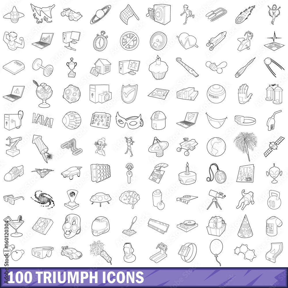 Naklejka premium 100 triumph icons set, outline style