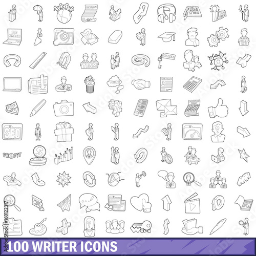 100 writer icons set  outline style