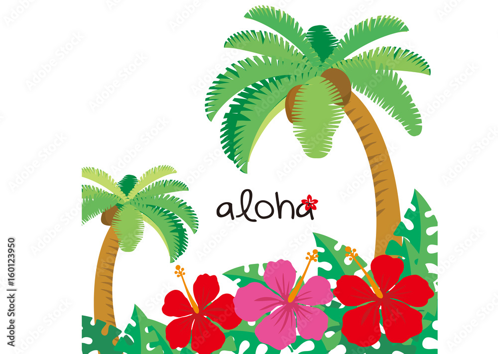 ハイビスカスとヤシの木 イラスト オーナメント Stock Vector Adobe Stock
