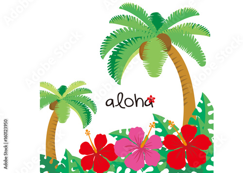 ハイビスカスとヤシの木 イラスト オーナメント Stock Vector Adobe Stock