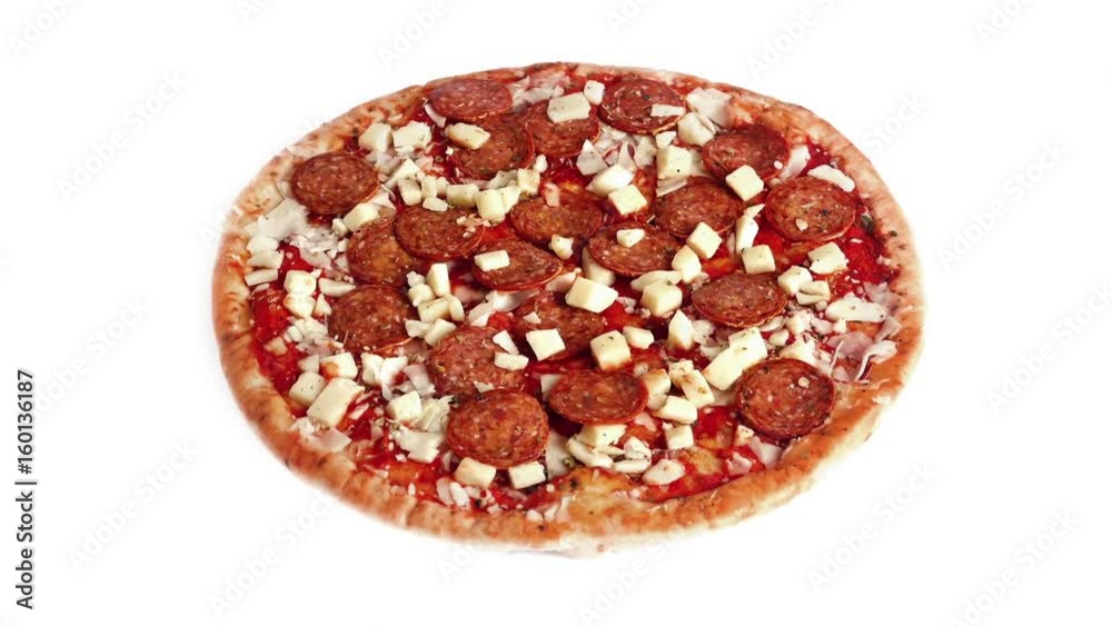 Uncooked Pizza Rotating On White Uncooked Pizza Rotating On White
