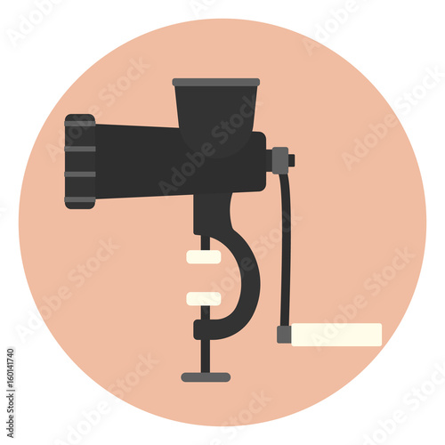 Hand powered mincer icon, kitchen hand meat grinder, monochrome mincing machine