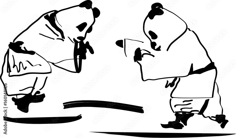 Fototapeta premium мультяшные панды дерутся - китайская живопись
