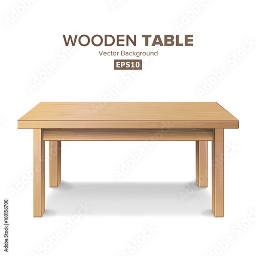 Empty Wooden Table Vector. Isolated Furniture, Stand. Clean Stand Template For Object Presentation. Realistic Vector Illustration.