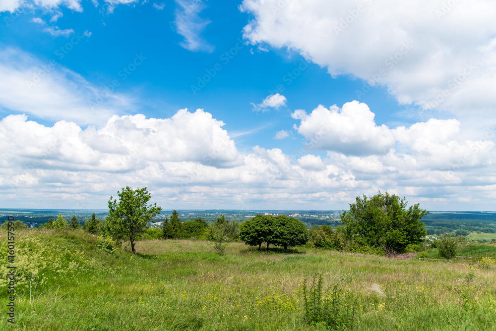 Summer landscape view from mountain on sity.