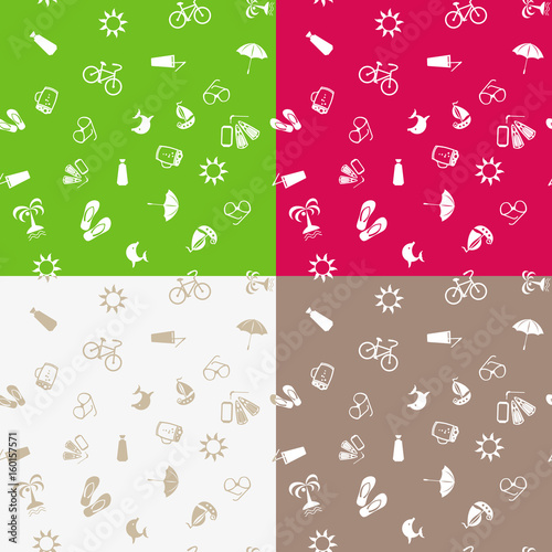 Seamless pattern with white icons on the theme of the sea and vacation. Vector illustration