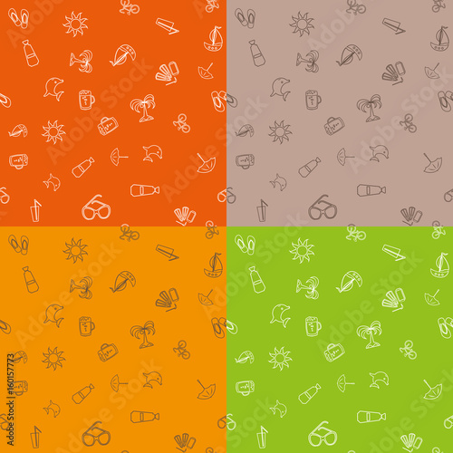 Seamless pattern with line icons on the theme of the sea and vacation. Vector illustration