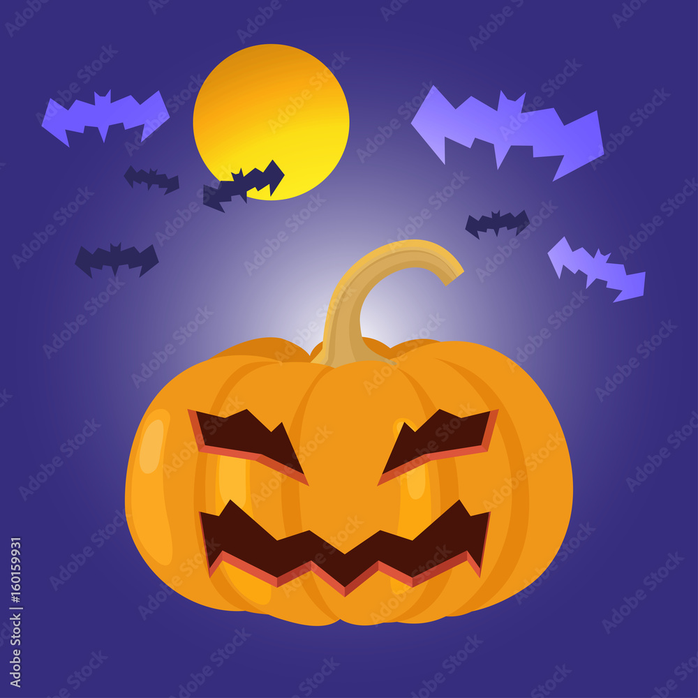 Cartoon halloween pumpkin, vector illustration.