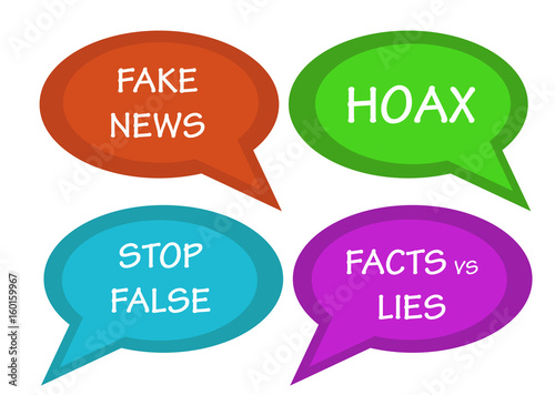 talk bubbles with inscription fake new, hoax, lying, false