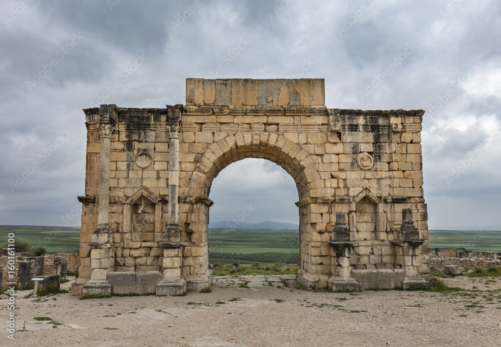 Triumphal arch in roman town Volubilis, Morocco
