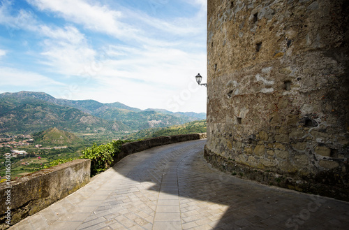  Road near walls of Lauria Castle (Castello di Lauria, Castle of Roger of Lauria) in Castiglione di Sicilia village in Sicily photo
