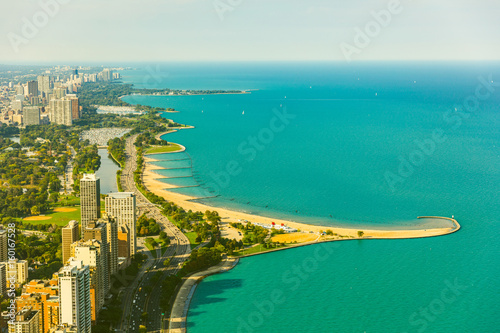 Chicago lakeside aerial view, toned image