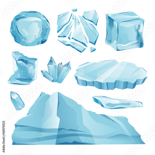 Set Isolated ice caps snowdrifts and icicles elements winter decor vector. Ice cube with transparency, 3d vector set. Snowy elements on white background. Template in cartoon style for your design
