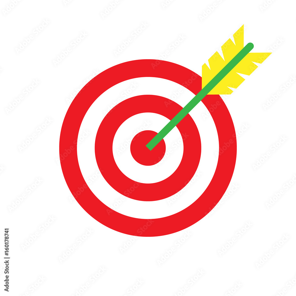 Target with an arrow long shadow flat icon isolated on white background. Vector illustration. Target with an arrow long shadow flat icon isolated on white background. Vector illustration.