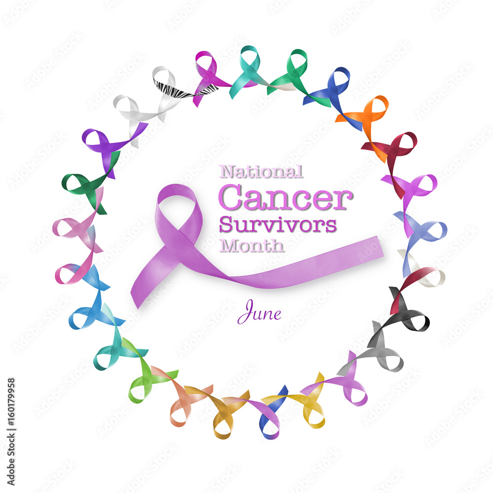 National cancer survivor month June with multicolor cycle and lavender