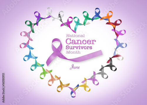 Fotografi National cancer survivor month, June with heart shape cycle of multi-color and l