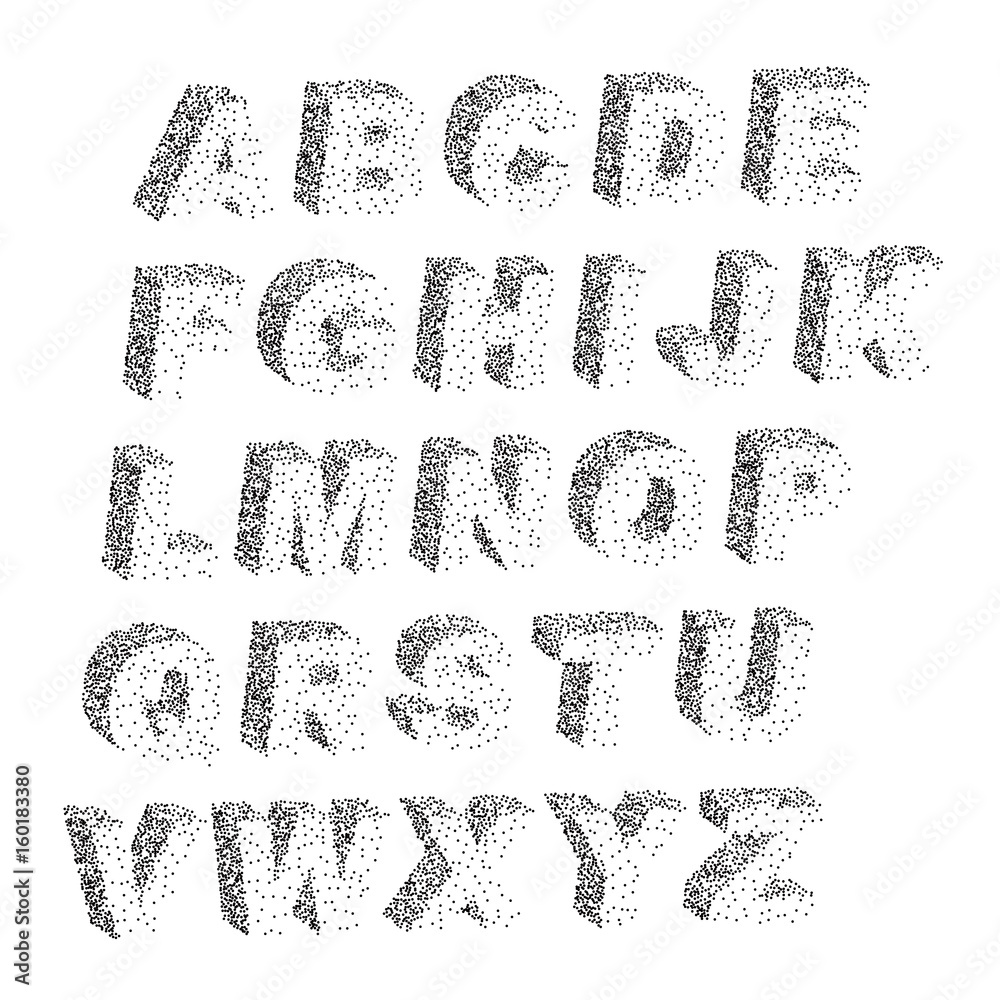 3D black white stipple dots texture font typographic letters alphabet and notation 3D black white stipple dots texture font typographic letters alphabet and notation