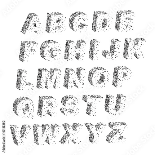 3D black white stipple dots texture font typographic letters alphabet and notation