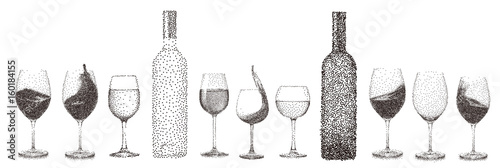 Abstract stipple wine glass isolated vector objects collection set