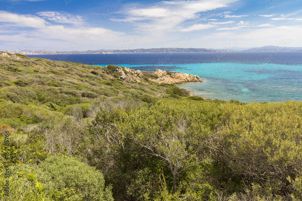 view over coastline taken from Santa Maria island in La Maddalena Archipelago, Sardinia Italy, colors of Sardinia