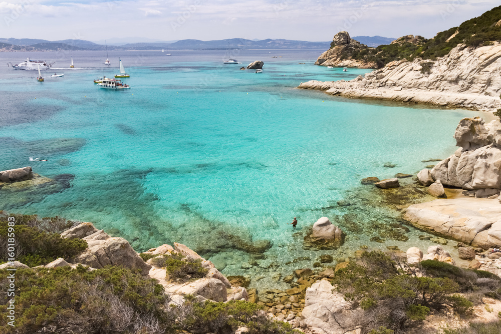 Cala Corsara beach on isle of Spargi, La Maddalena Archipelago, Sardinia in Italy, colors of Sardinia