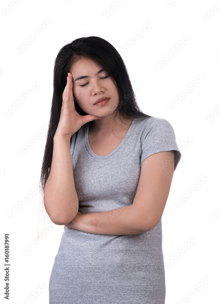 Woman having headache on white background Woman having headache on white background
