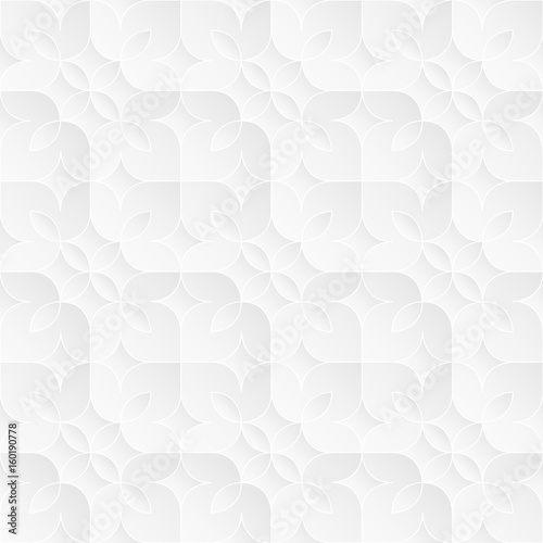 Neutral white texture. Decorative floral background with 3d tessellated paper effect. Vector seamless repeating pattern.
