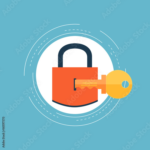 Secured information, data privacy, padlock protection and access authorization flat vector illustration design.  Data safety design for web banners and apps