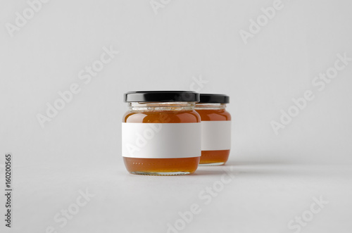 Apricot Jam Jar Mock-Up - Two Jars. Blank Label